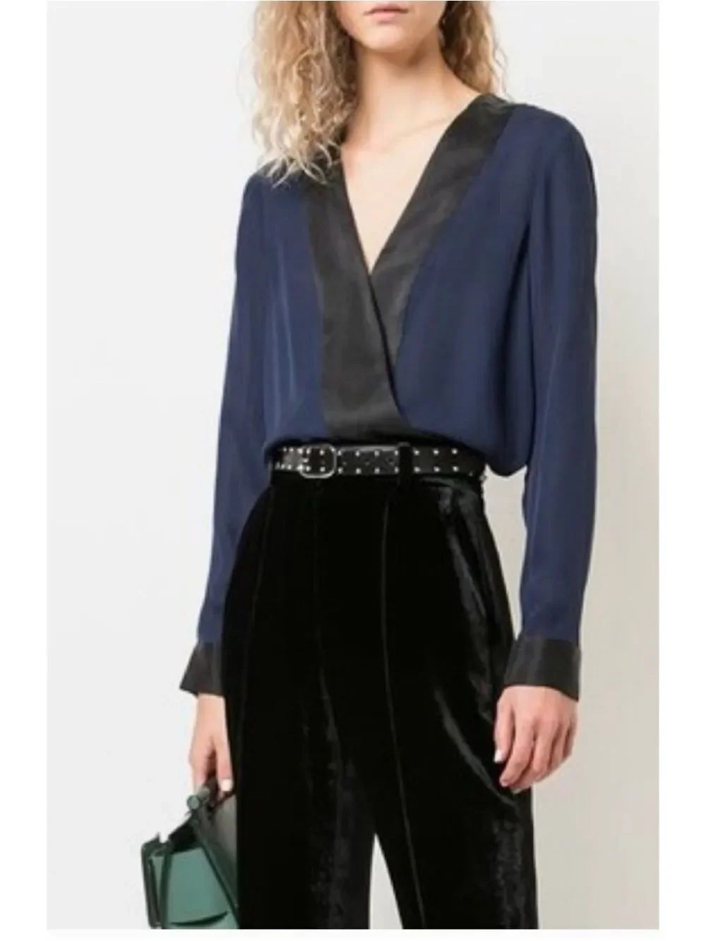 L'AGENCE Kyla Royal Blue Silk Draped Blouse Size S